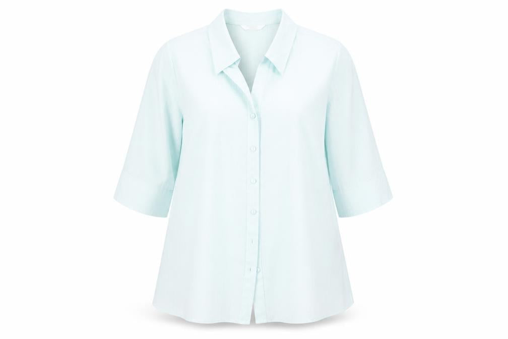 Marks & Spencer Womens Green Striped  Basic Button-Up Size 16  - Subtle shimmer effect Mint Green