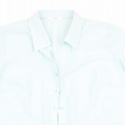 Marks & Spencer Womens Green Striped  Basic Button-Up Size 16  - Subtle shimmer effect Mint Green