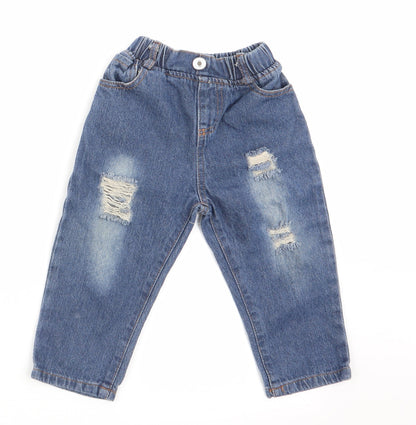 Preloved Foshan Boys Blue   Jogger Jeans Size 12-18 Months  - Distressed Jeans - Front