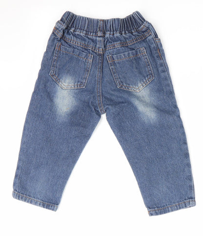 Preloved Foshan Boys Blue   Jogger Jeans Size 12-18 Months  - Distressed Jeans - Back
