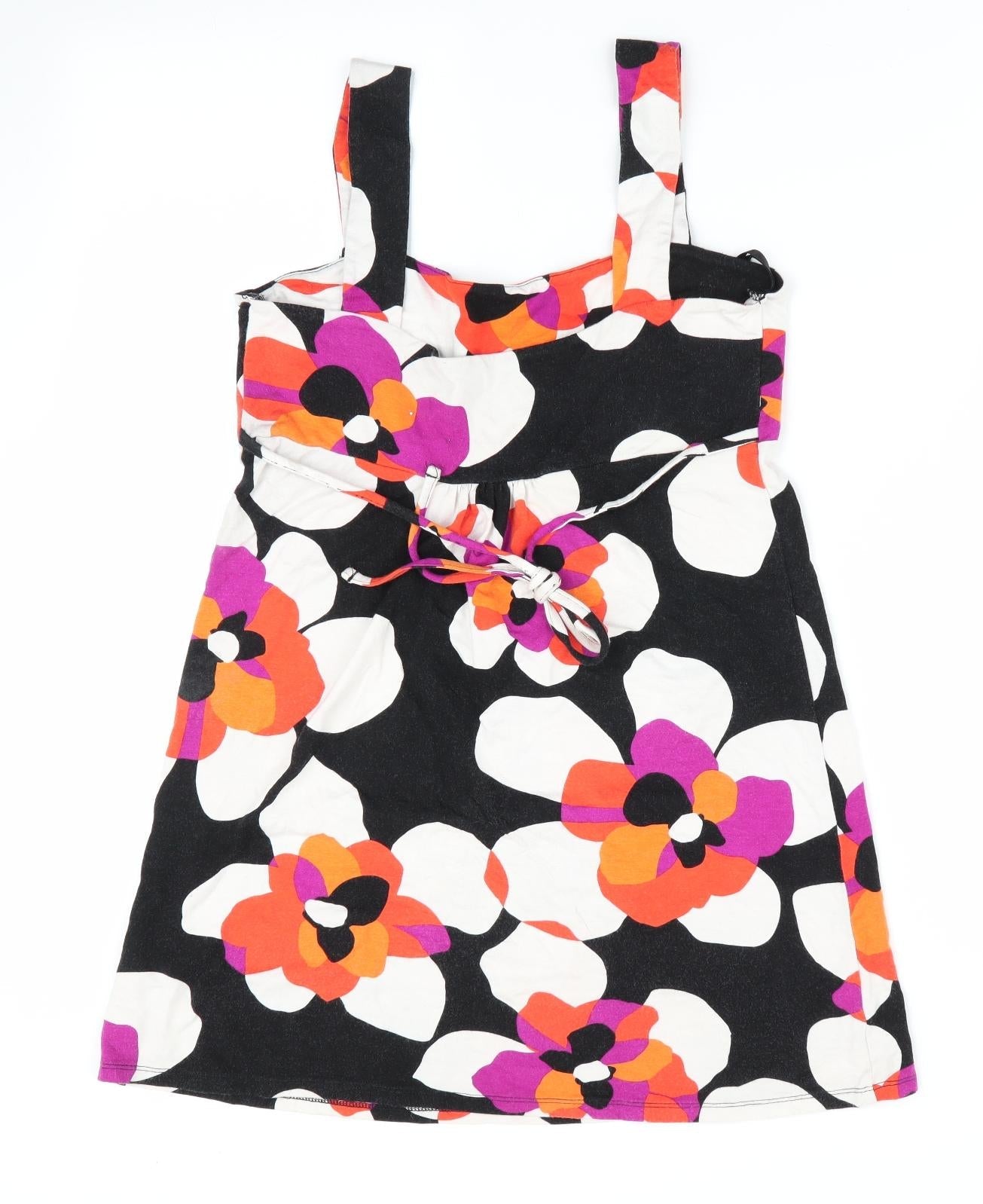 Red Herring Womens Black Floral  Pinafore/Dungaree Dress  Size 8