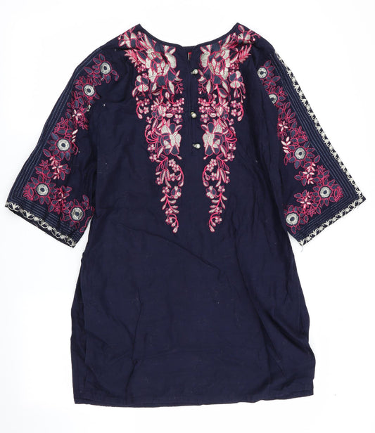 Fatima's Womens Blue Floral  A-Line  Size M