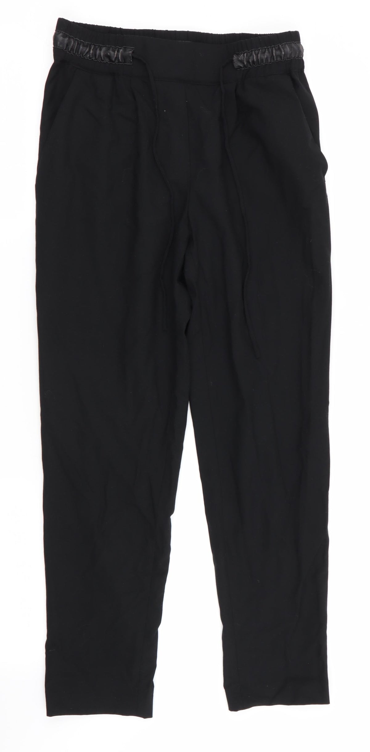 Zara Womens Black   Trousers  Size 6 L26 in - Faux Leather Trim