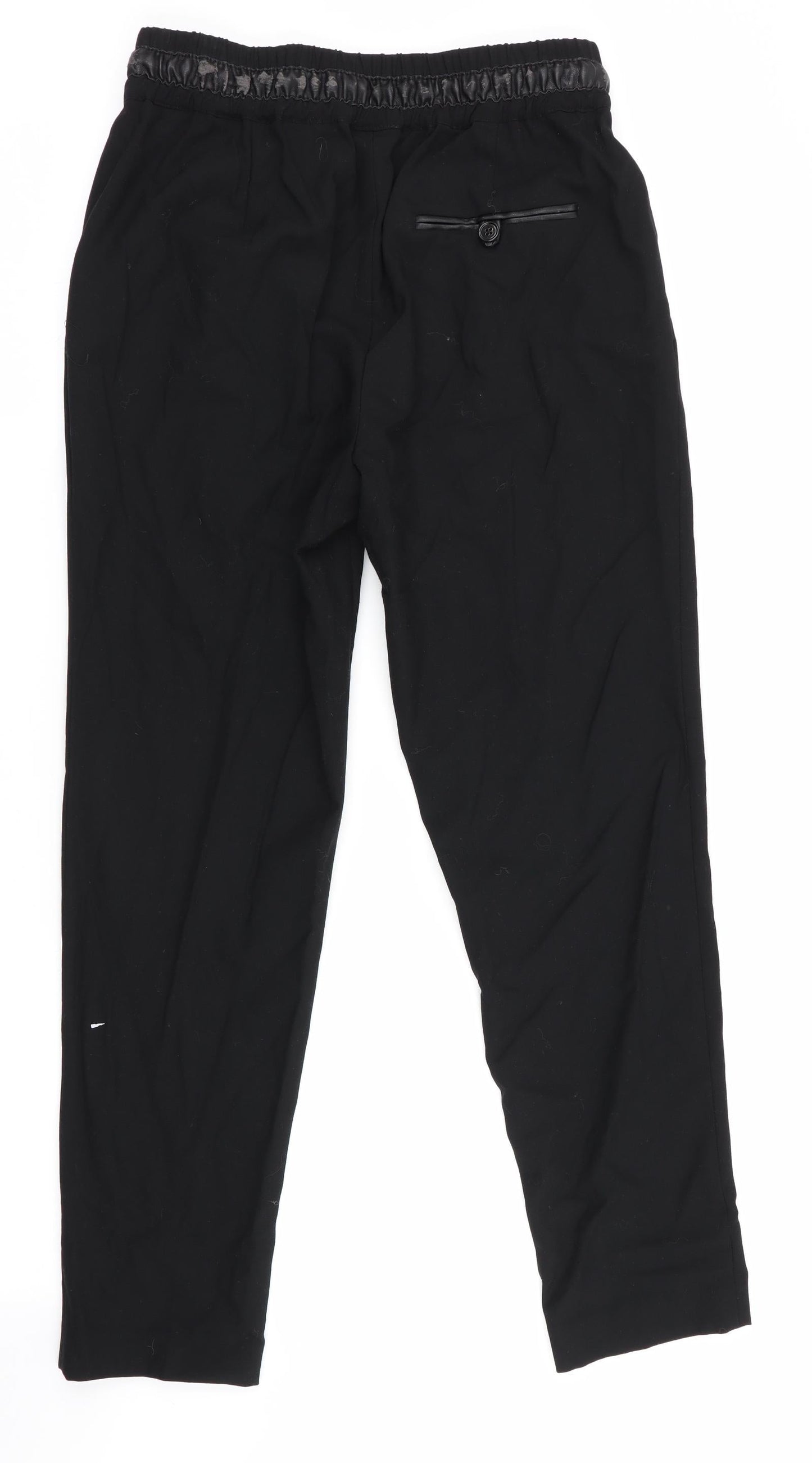 Zara Womens Black   Trousers  Size 6 L26 in - Faux Leather Trim