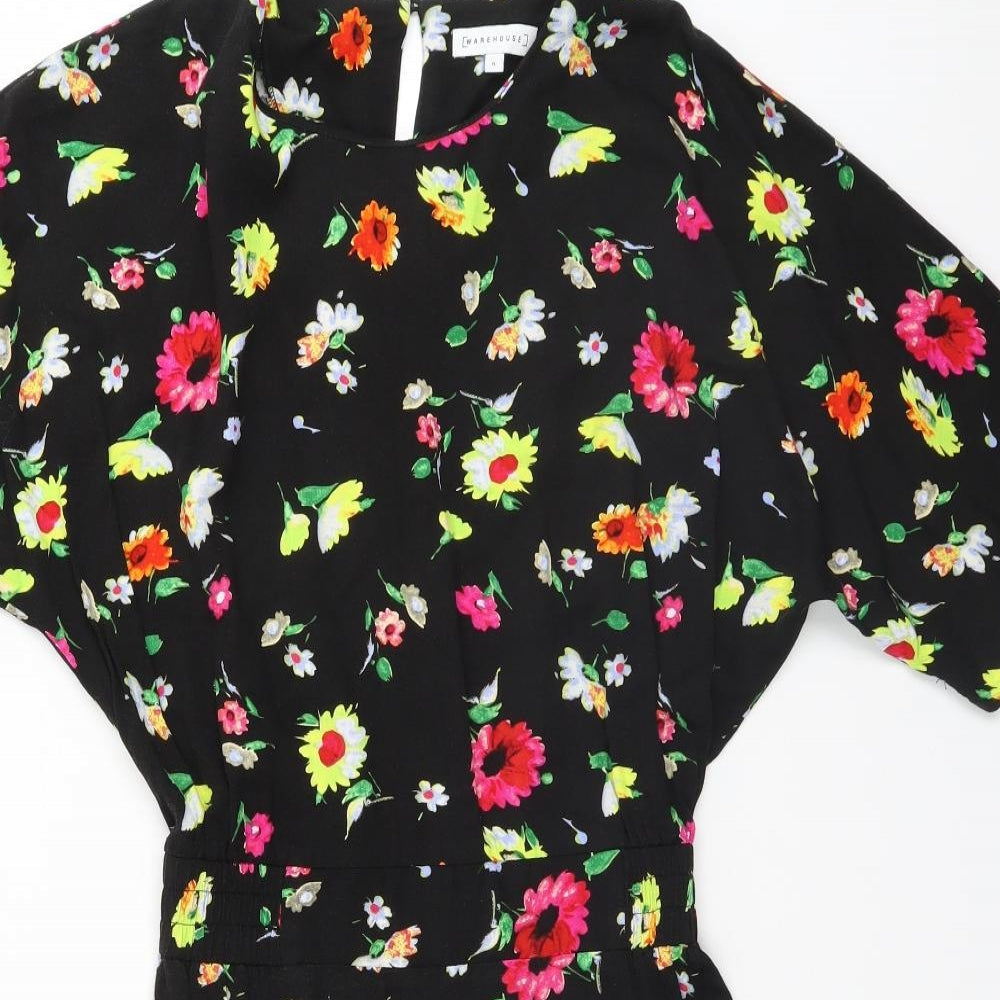 Warehouse Womens Black Floral  A-Line  Size 8
