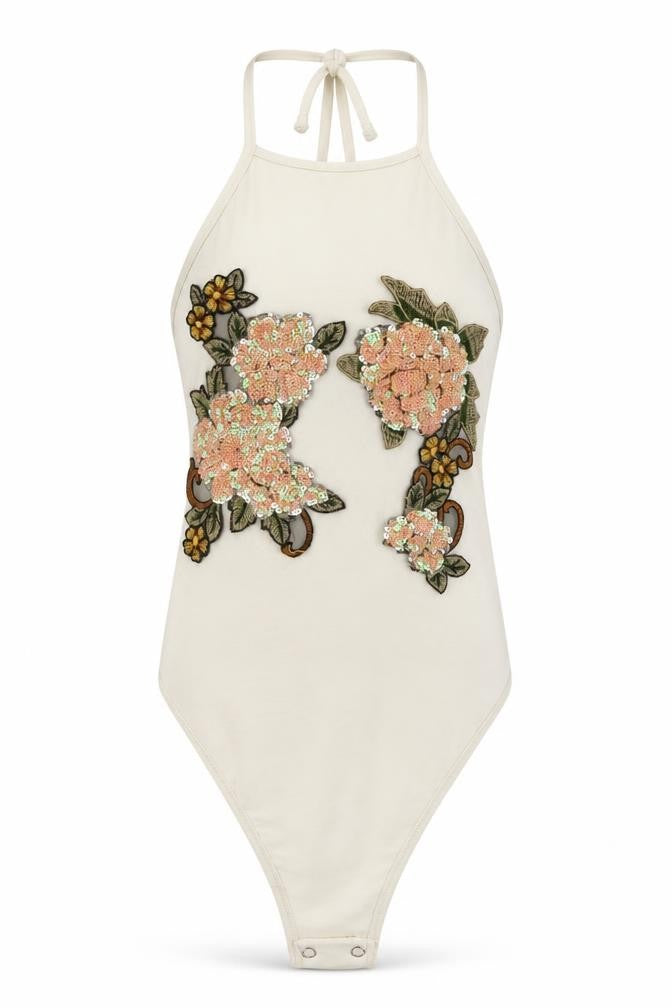 PRETTYLITTLETHING Womens White Floral  Bodysuit One-Piece Size 4