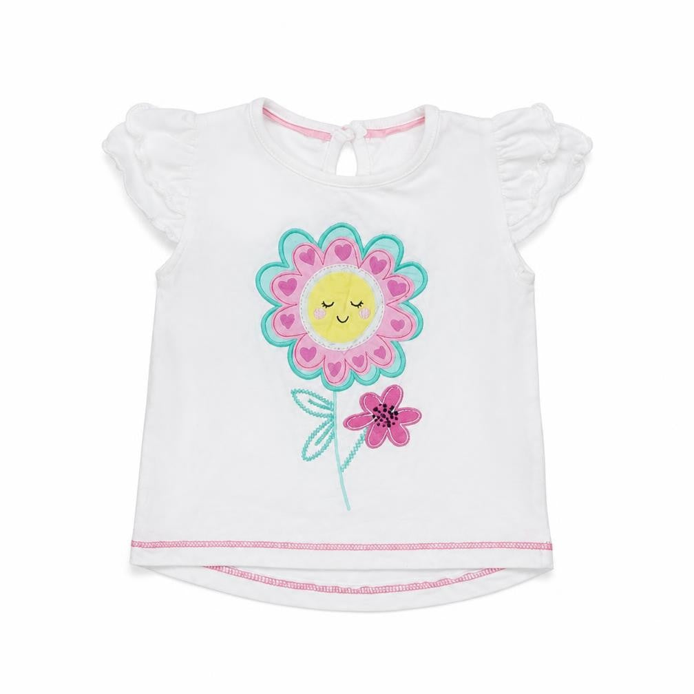 Lullaby Girls White   Basic T-Shirt Size 0-3 Months  - Flower