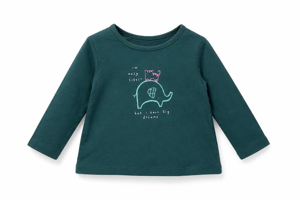 George Girls Green   Basic T-Shirt Size 3-6 Months  - Cat & Elephant