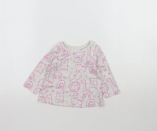 George Girls Grey   Basic T-Shirt Size 3-6 Months  - Zoo Animals