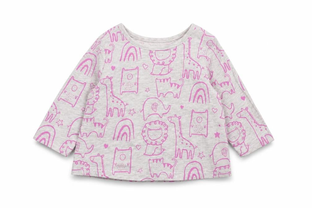 George Girls Grey   Basic T-Shirt Size 3-6 Months  - Zoo Animals