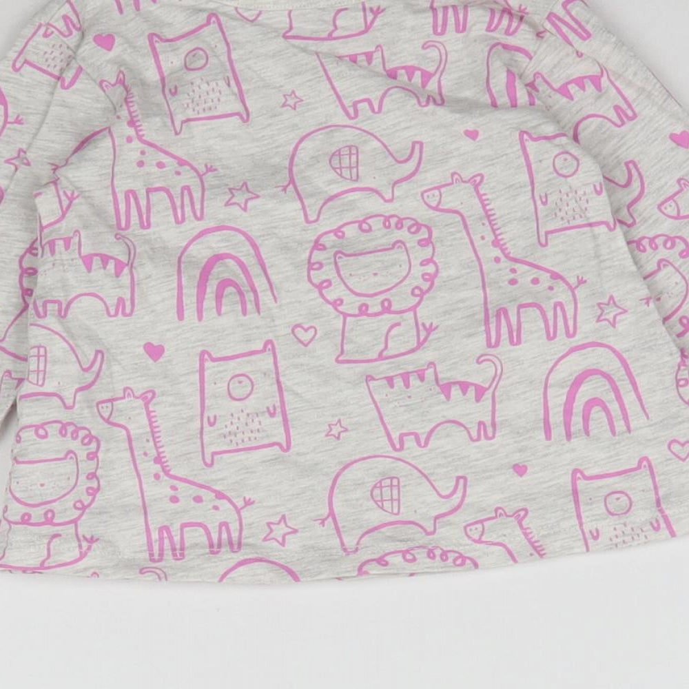 George Girls Grey   Basic T-Shirt Size 3-6 Months  - Zoo Animals