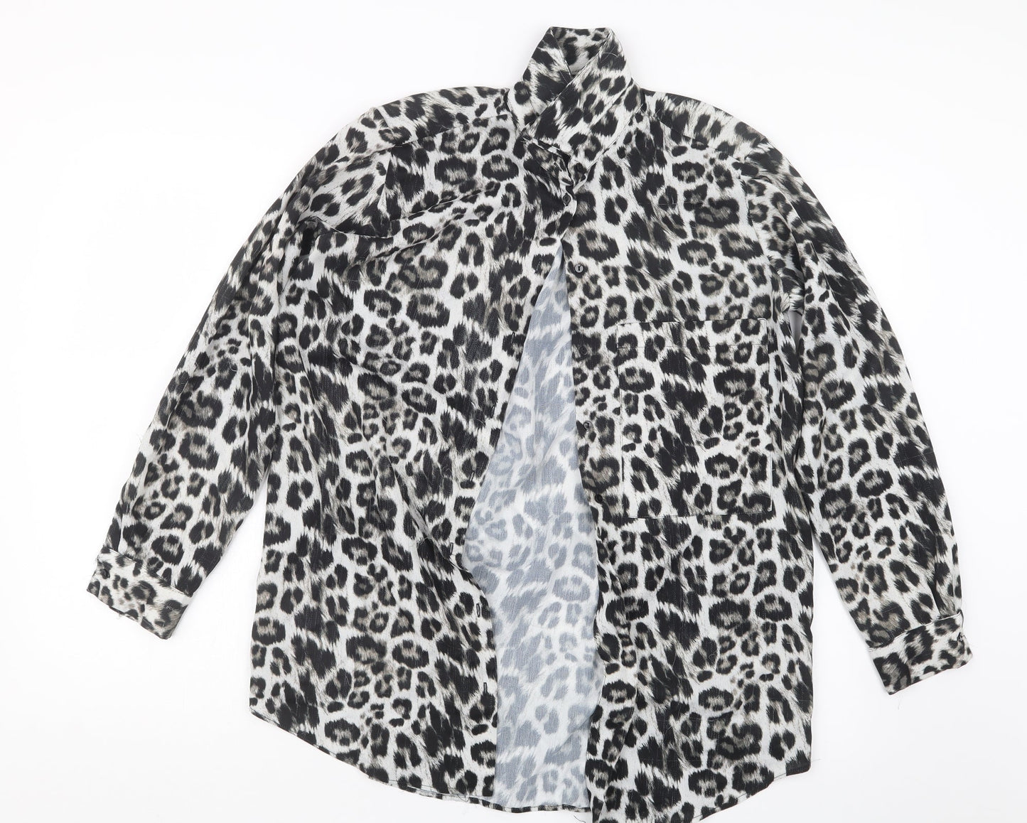 Zara Womens Black Animal Print  Basic Button-Up Size S
