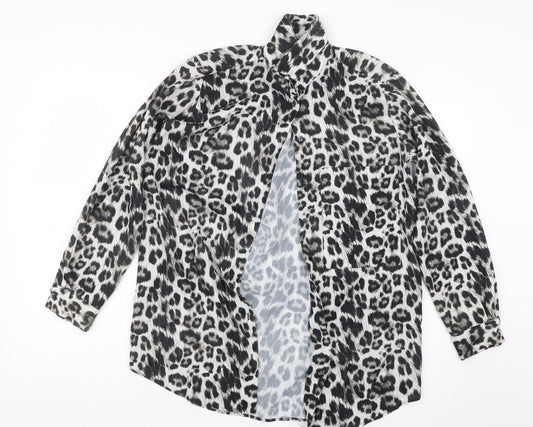 Zara Womens Black Animal Print  Basic Button-Up Size S