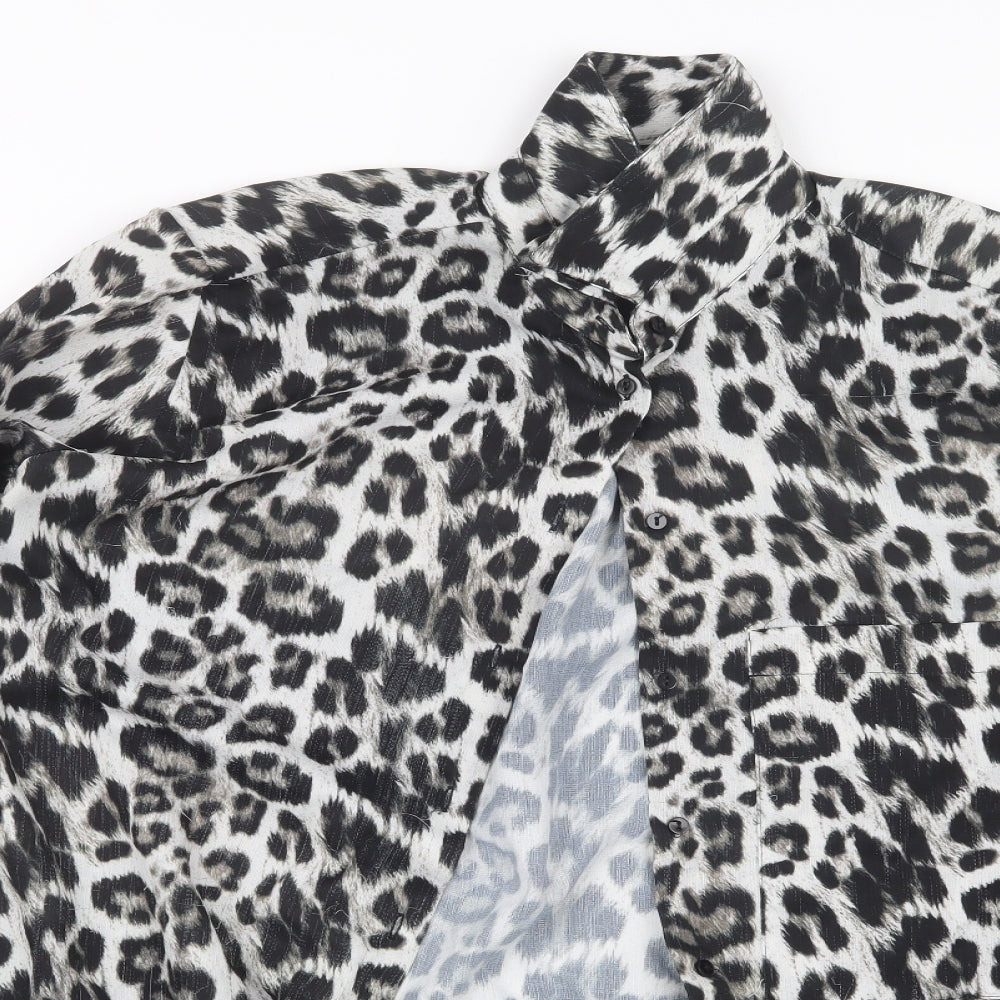 Zara Womens Black Animal Print  Basic Button-Up Size S