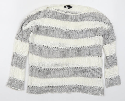Marble Womens Grey Striped Knit Pullover Jumper Size XS