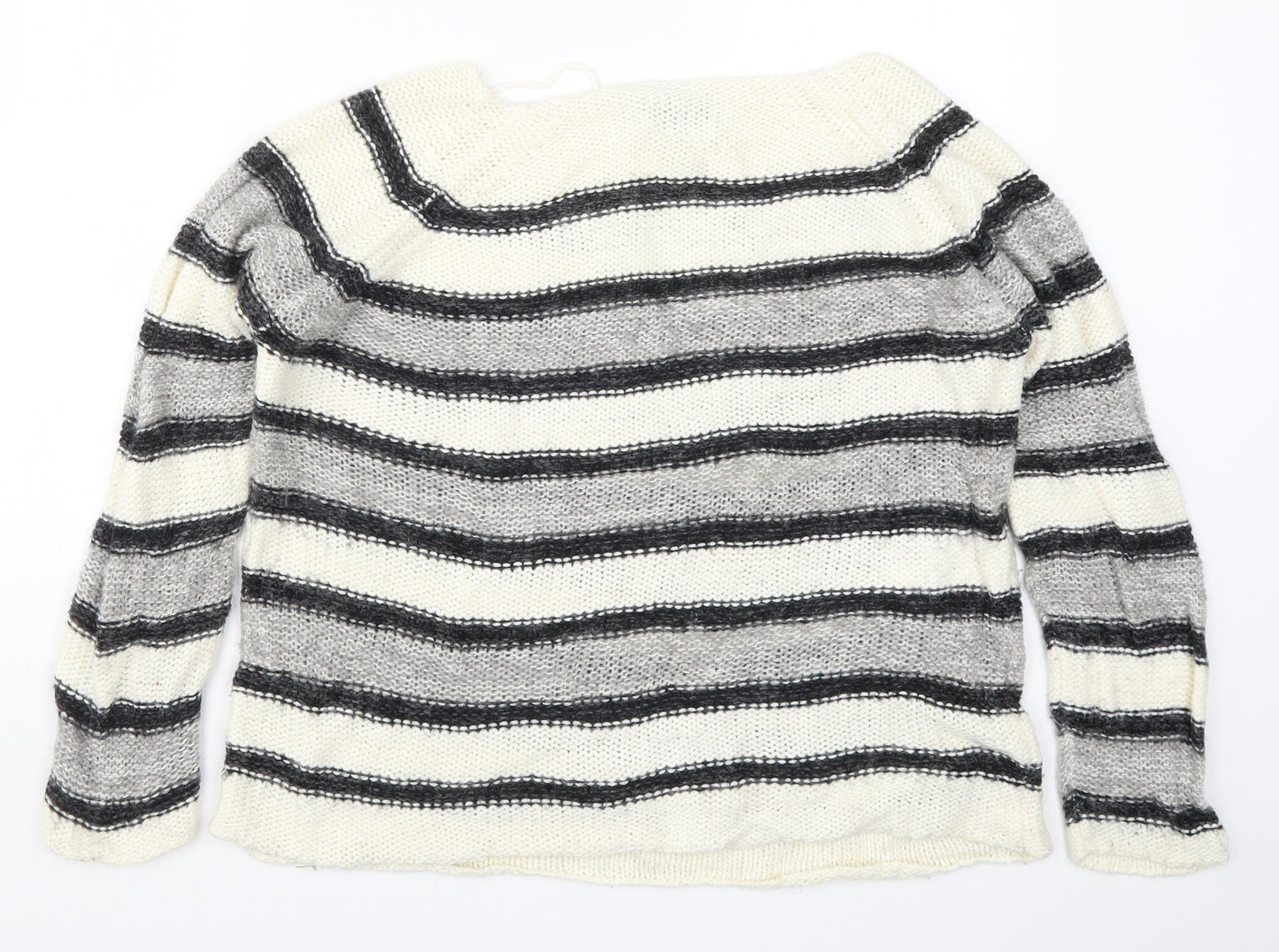 VERO MODA Womens Grey Striped Knit Pullover Jumper Size L