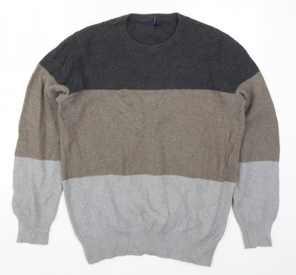 Preloved Gap Mens Grey Striped Knit Pullover Jumper Size M  - Brown - Front