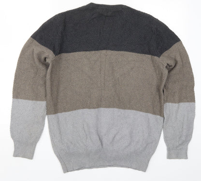 Preloved Gap Mens Grey Striped Knit Pullover Jumper Size M  - Brown - Back