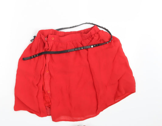 River Island Womens Red   Mini Skirt Size 8  - Belted