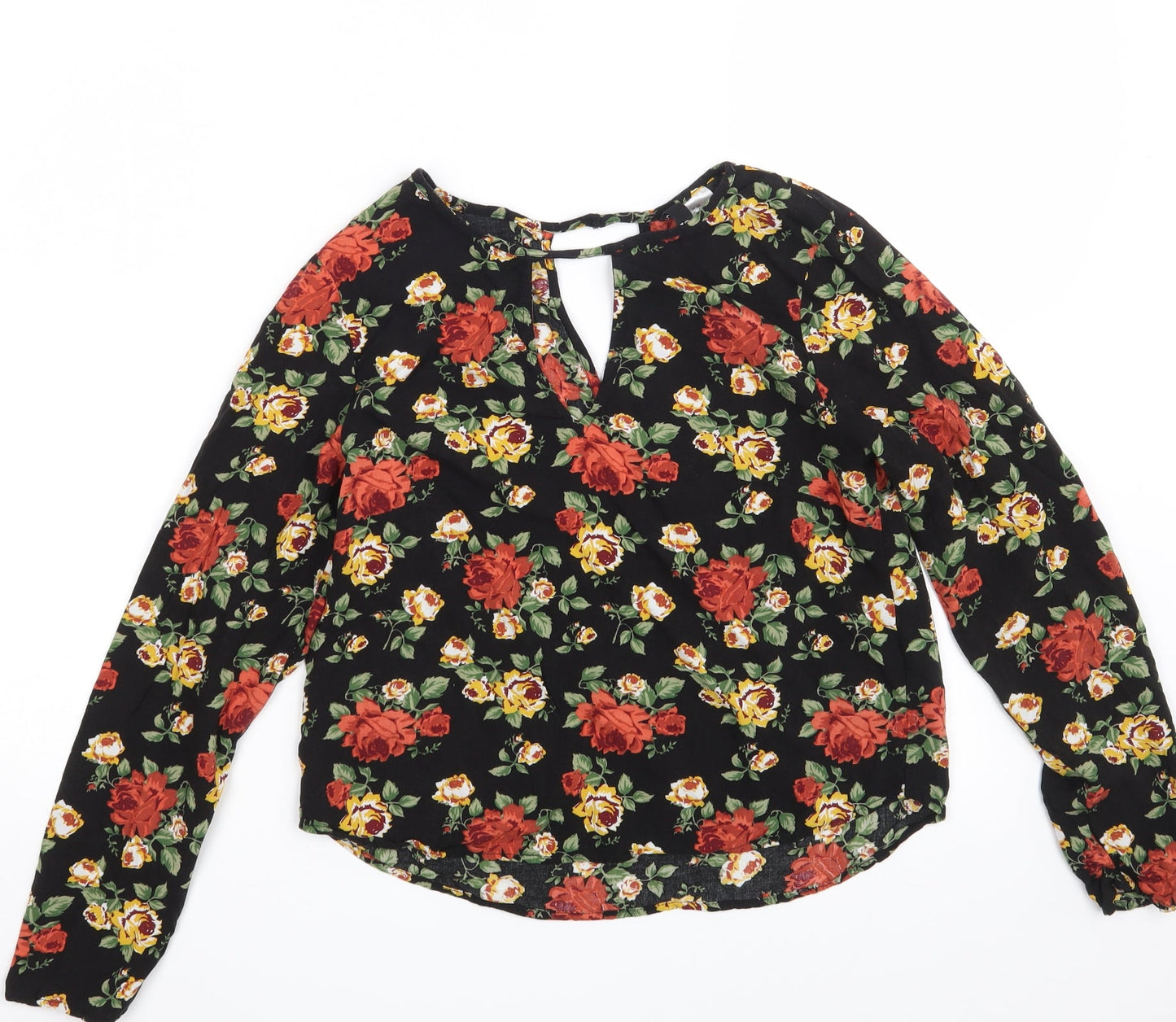 H&M Womens Black Floral  Basic Blouse Size 10