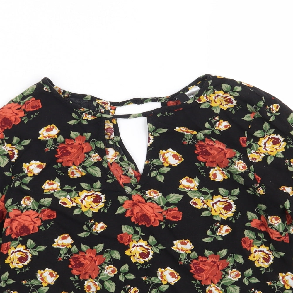 H&M Womens Black Floral  Basic Blouse Size 10