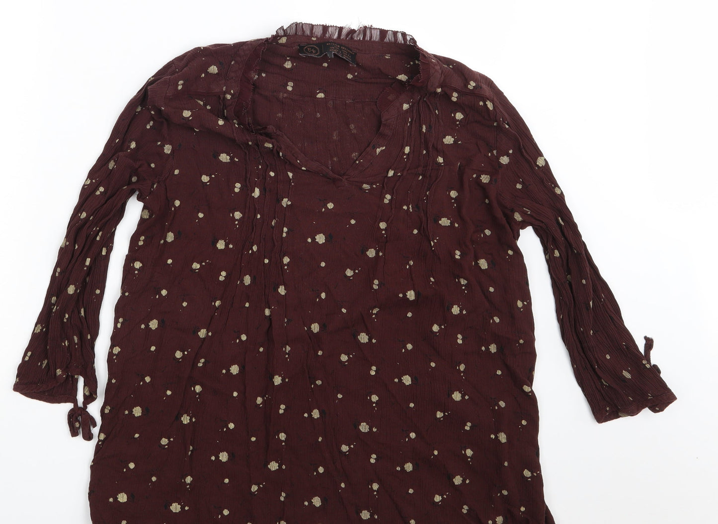 FAT FA Womens Brown Floral  Basic Blouse One Size
