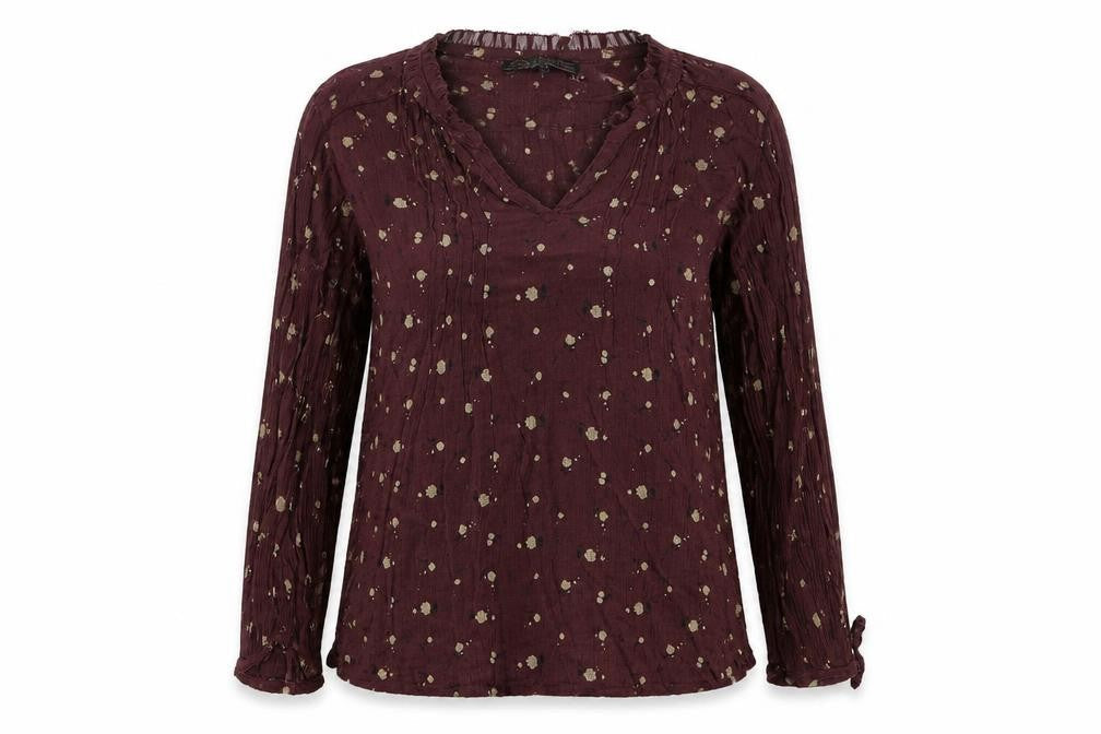 FAT FA Womens Brown Floral  Basic Blouse One Size