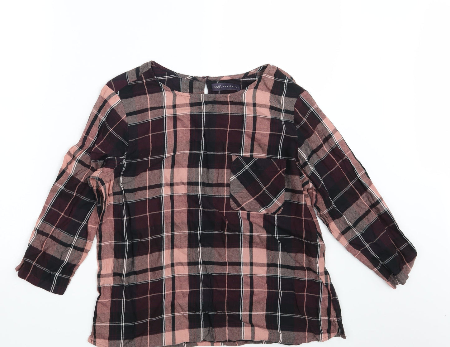 M&S Womens Brown Check  Basic Blouse Size 14