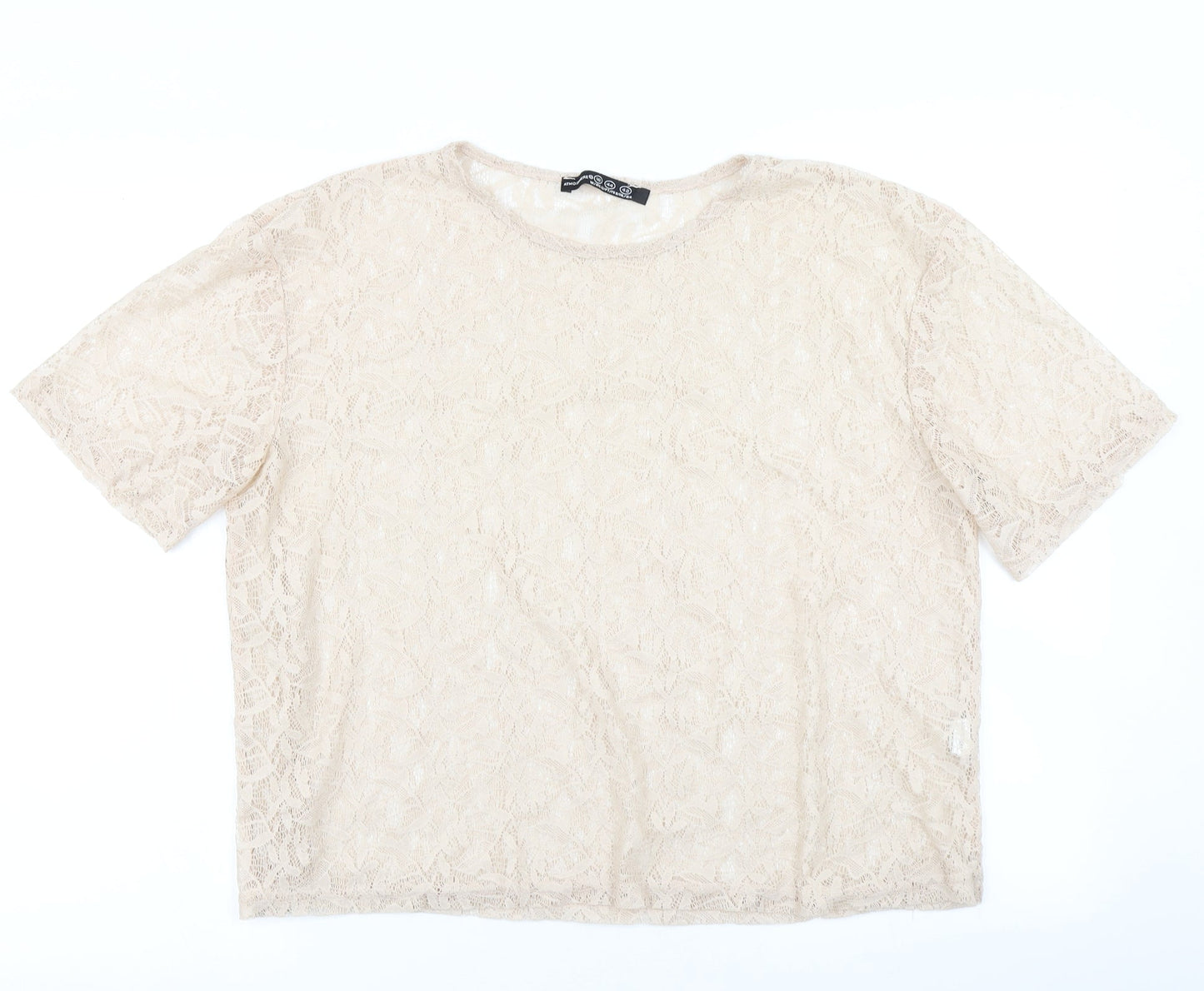 Atmosphere Womens Beige  Mesh Basic T-Shirt Size 16