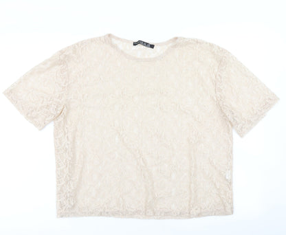 Atmosphere Womens Beige  Mesh Basic T-Shirt Size 16