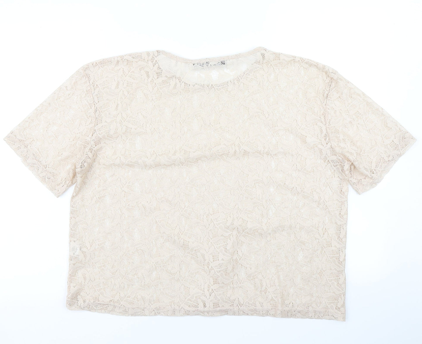 Atmosphere Womens Beige  Mesh Basic T-Shirt Size 16