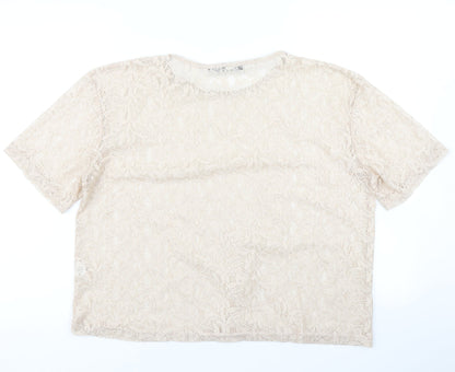Atmosphere Womens Beige  Mesh Basic T-Shirt Size 16