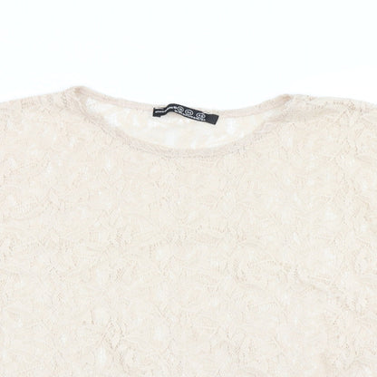 Atmosphere Womens Beige  Mesh Basic T-Shirt Size 16