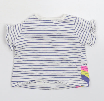 Disney Girls White Striped  Basic T-Shirt Size 9-12 Months