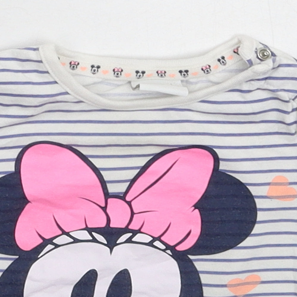 Disney Girls White Striped  Basic T-Shirt Size 9-12 Months