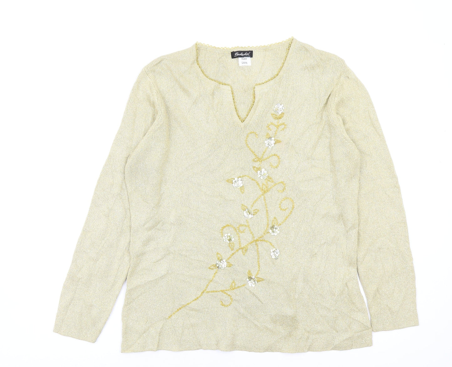 Berkertex Womens Gold Floral  Pullover Jumper Size 14
