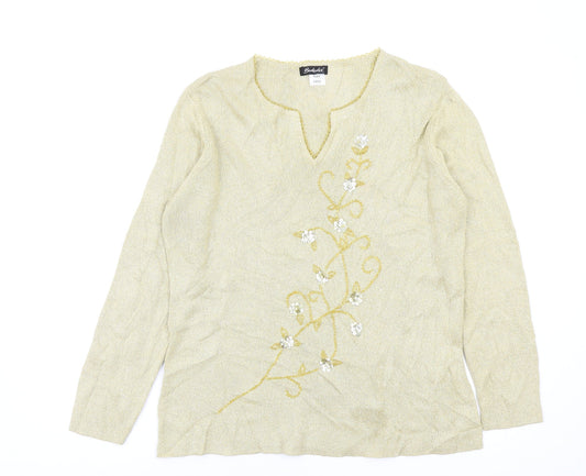 Berkertex Womens Gold Floral  Pullover Jumper Size 14