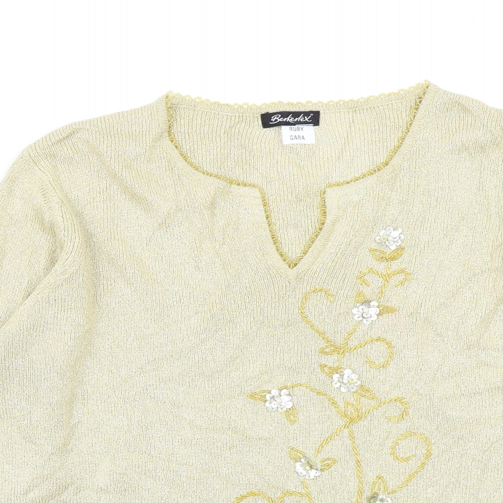 Berkertex Womens Gold Floral  Pullover Jumper Size 14