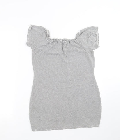 Preloved Boohoo Womens Grey Striped  Basic T-Shirt Size 16 - Back