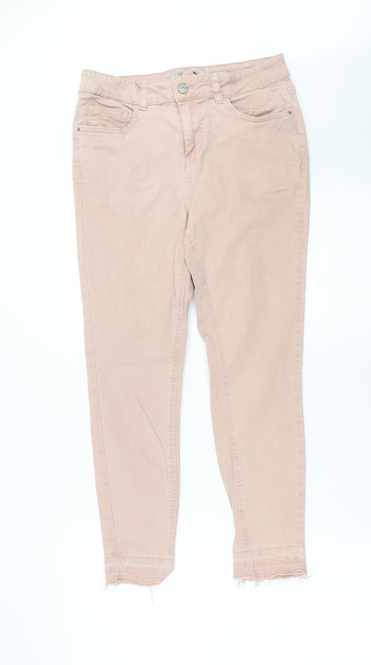 Preworn Womens Pink  Denim Skinny Jeans Size 12 L24 in - Distressed hem