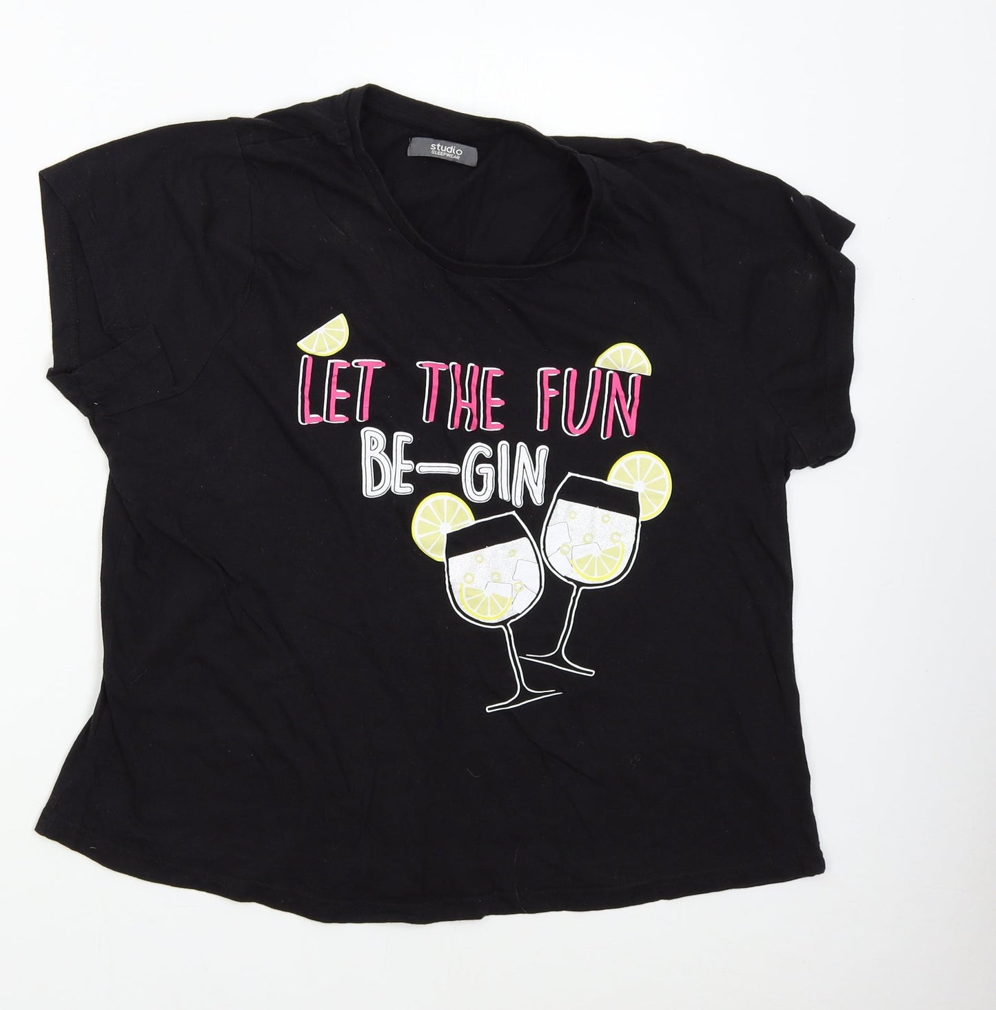 Studio Womens Black Solid  Top Pyjama Top Size L  - Gin