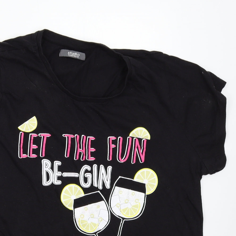 Studio Womens Black Solid  Top Pyjama Top Size L  - Gin