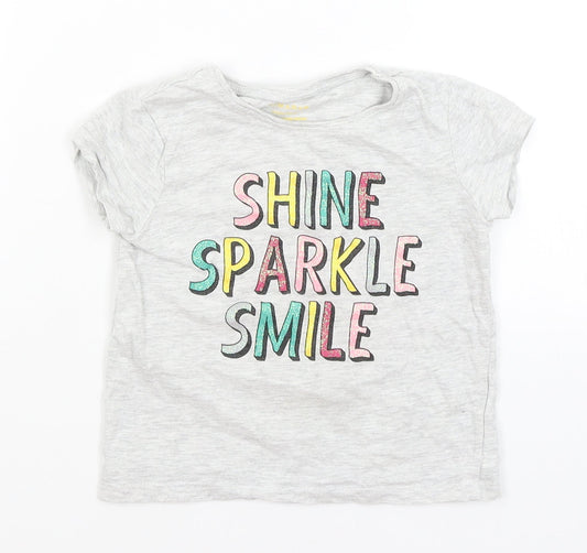 Primark Girls Grey   Basic T-Shirt Size 3-4 Years  - Shine, Sparkle, Smile