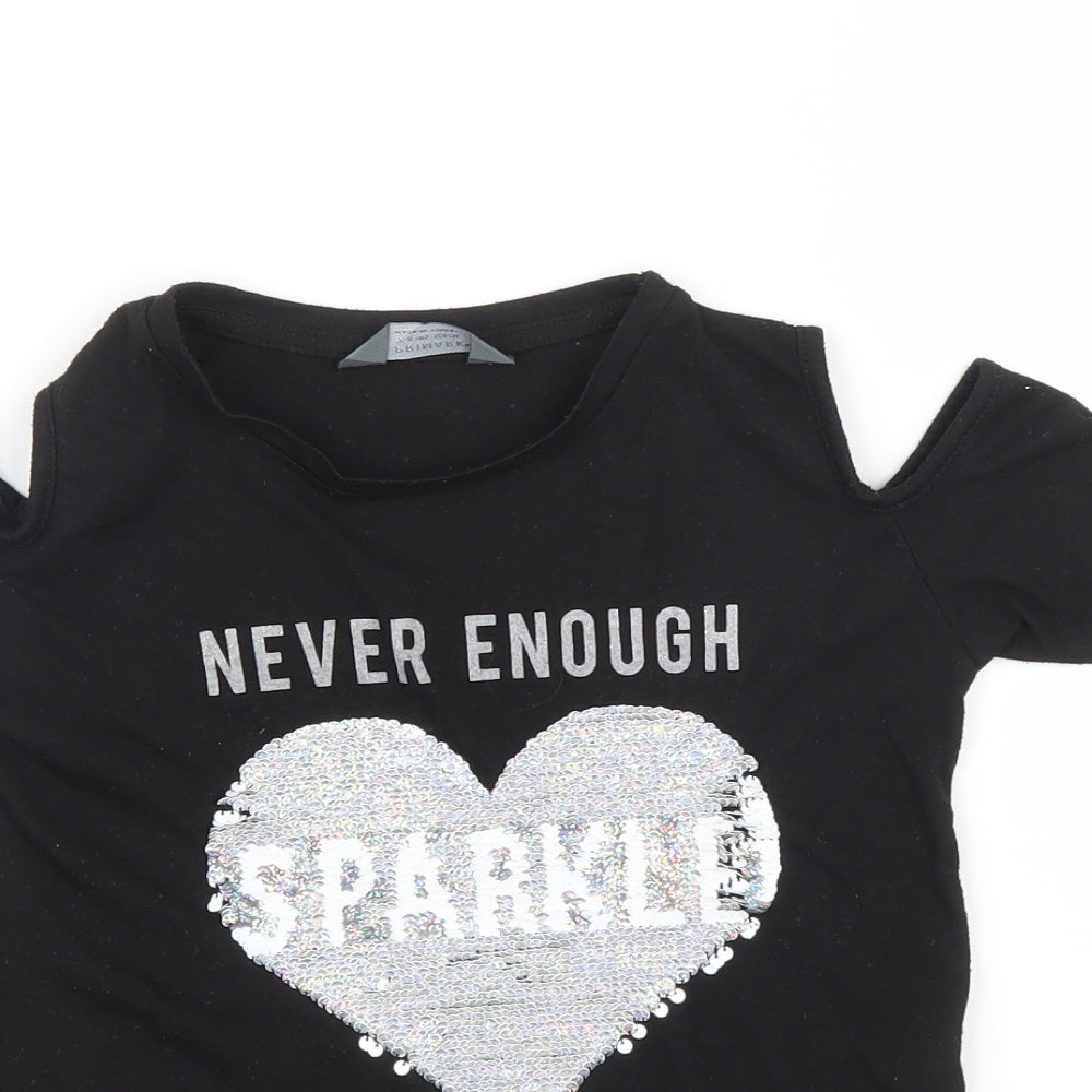 Primark Girls Black   Basic T-Shirt Size 7 Years