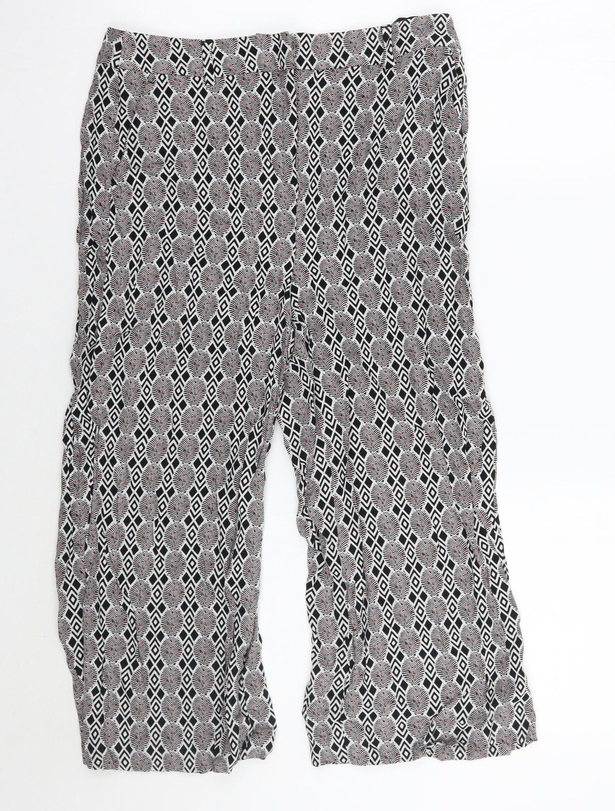 Next Womens White Geometric  Cropped Trousers Size 10 L20 in