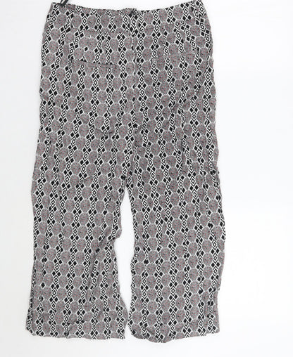Next Womens White Geometric  Cropped Trousers Size 10 L20 in