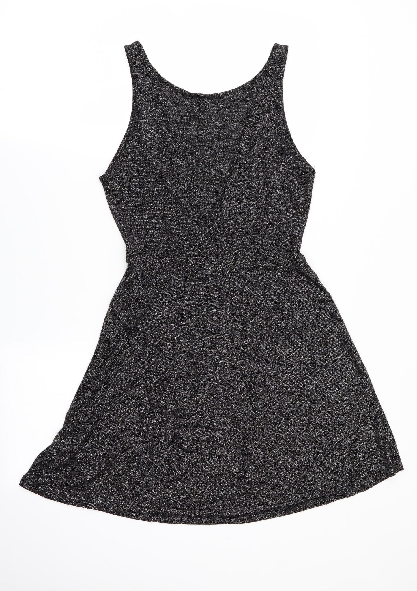 Divided Womens Black   Fit & Flare  Size 10  - Glitter effect Deep V Back