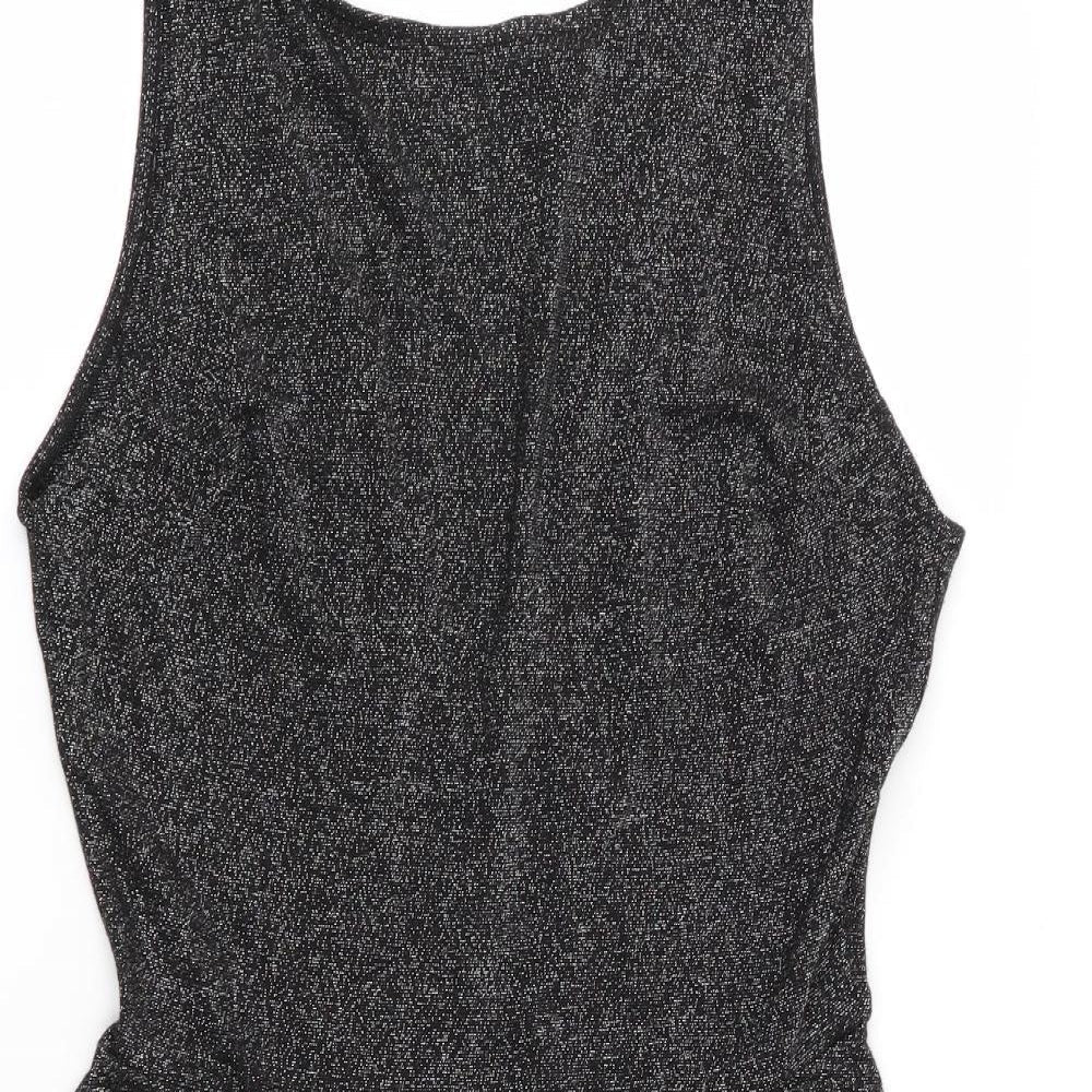 Divided Womens Black   Fit & Flare  Size 10  - Glitter effect Deep V Back