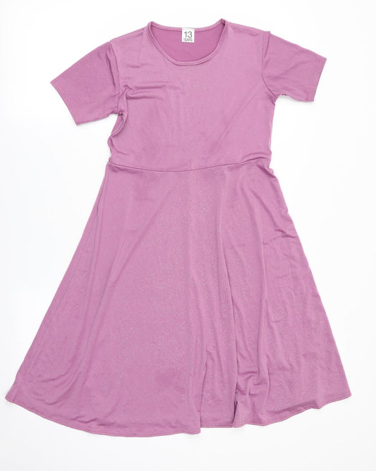 Preworn Girls Pink   Fit & Flare  Size 13 Years  - Glitter effect