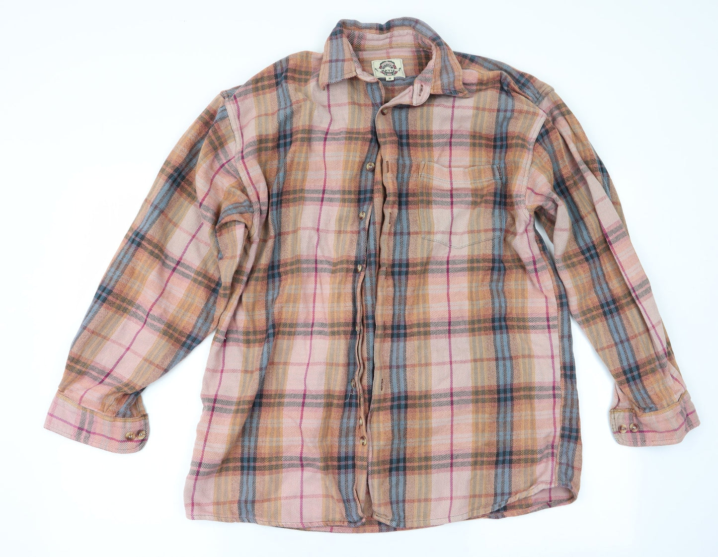 Natif Mens Orange Check   Button-Up Size M